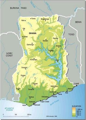 Carte physique Ghana