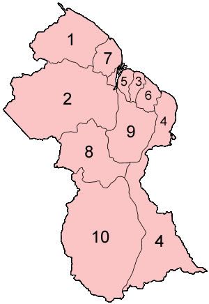 Carte Guyana vierge numéros régions