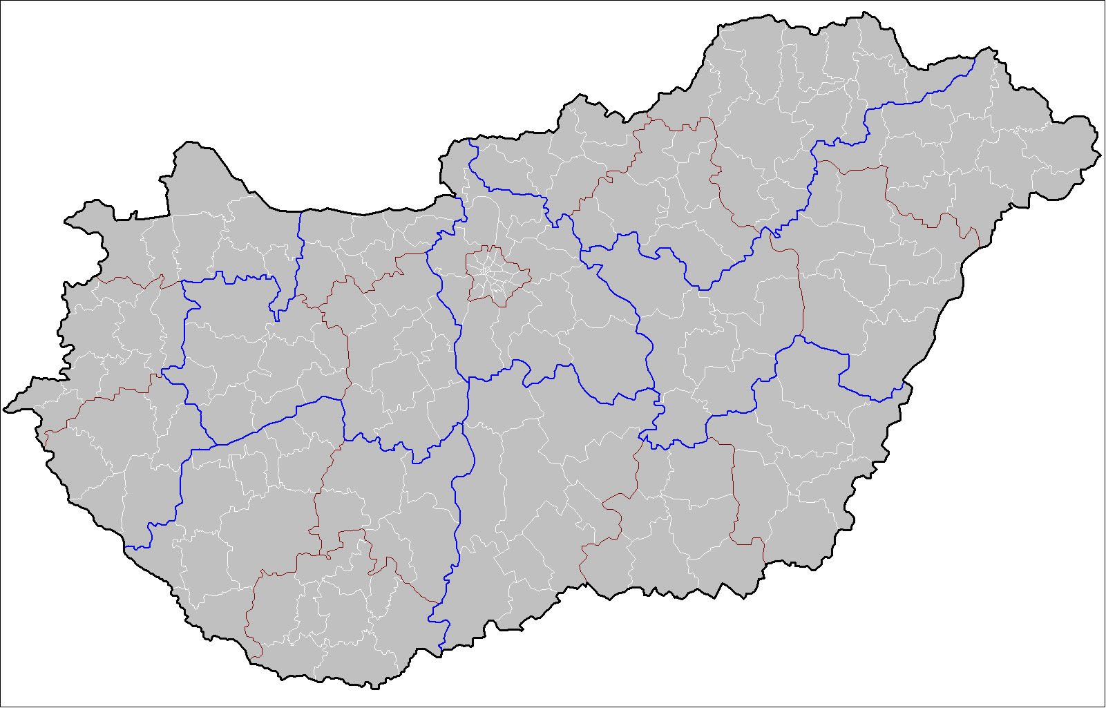 Carte vierge des départements de Hongrie
