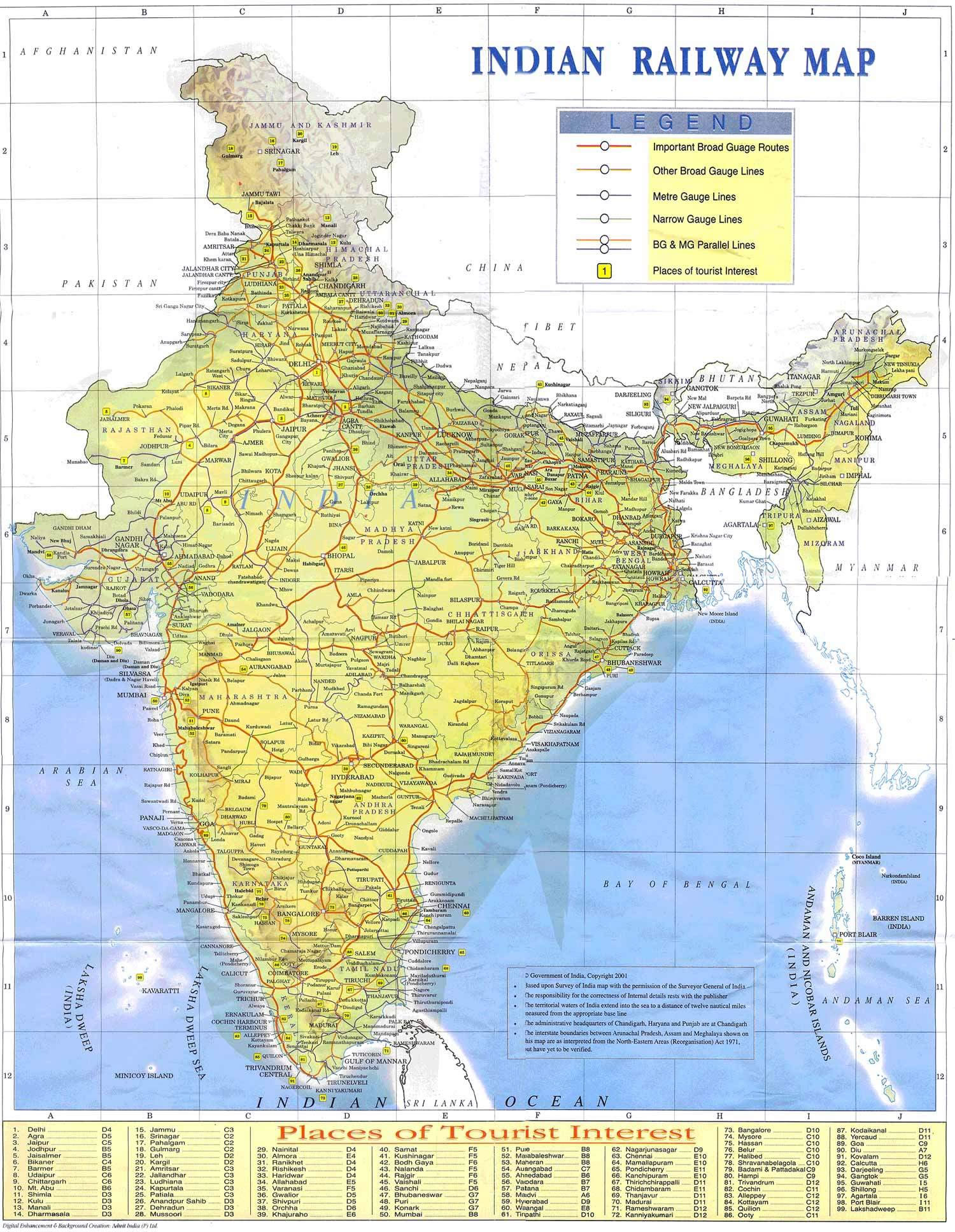 Carte ferroviaire de l'Inde
