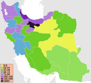 Carte densité population Iran