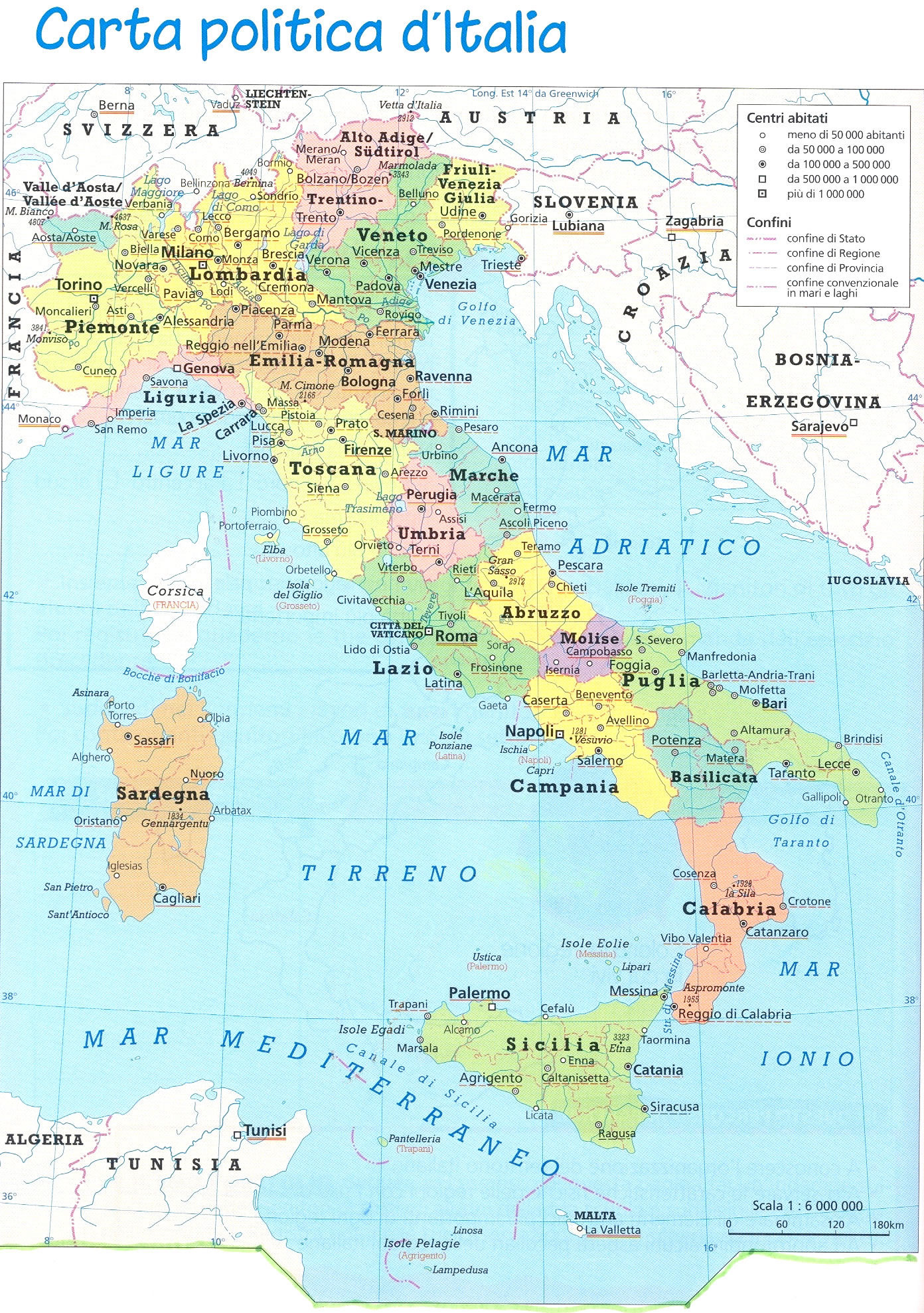 carte italie detaillee