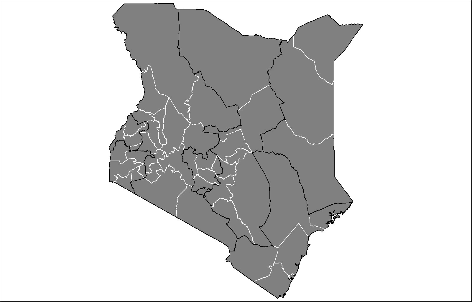 Carte vierge des départements de Kenya