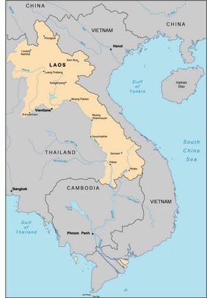 Carte Laos vierge couleur