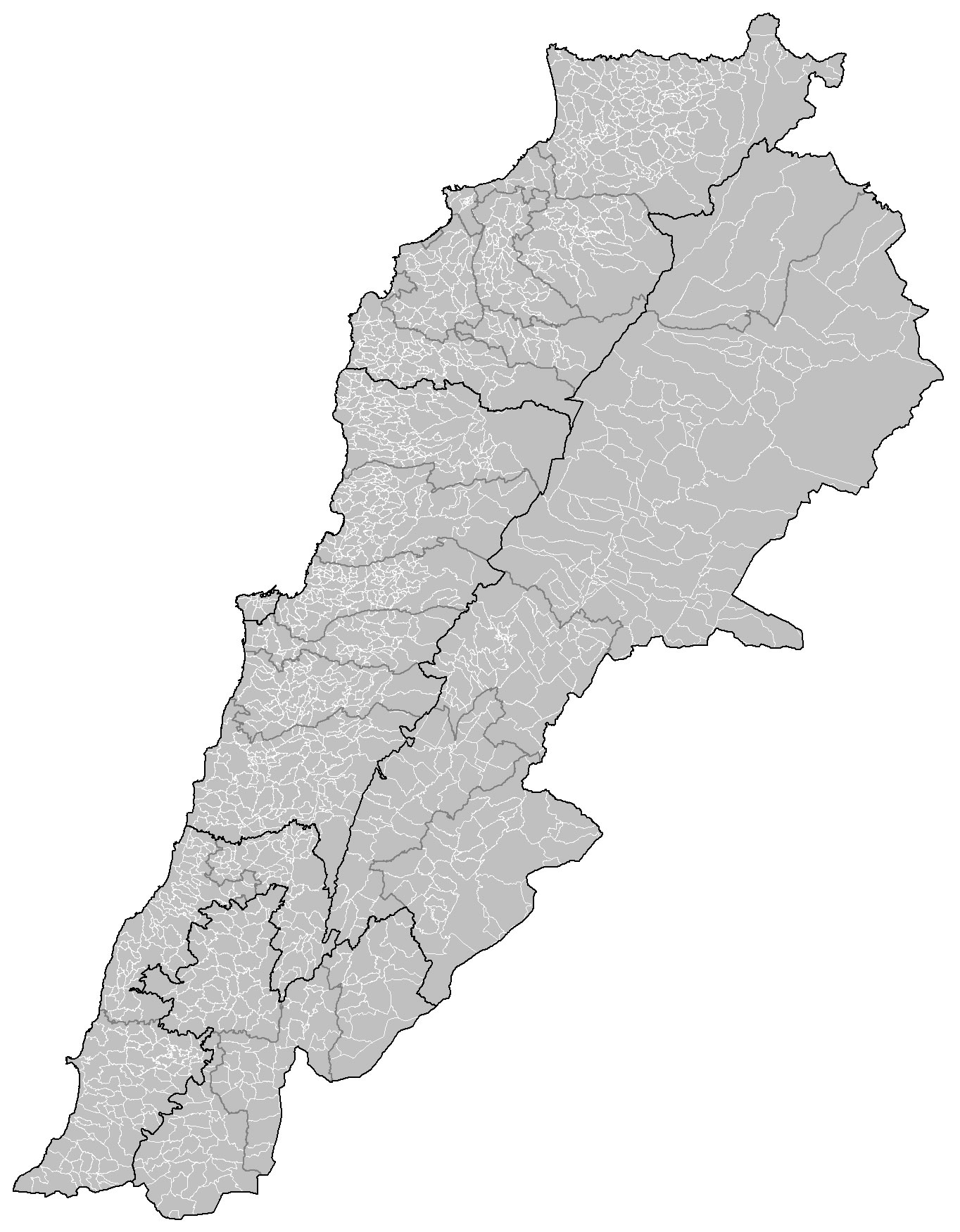 Carte vierge des départements de Liban