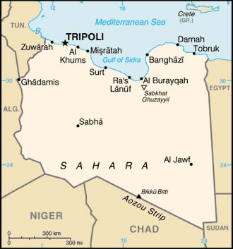 Carte vierge de la Lybie avec les noms des villes