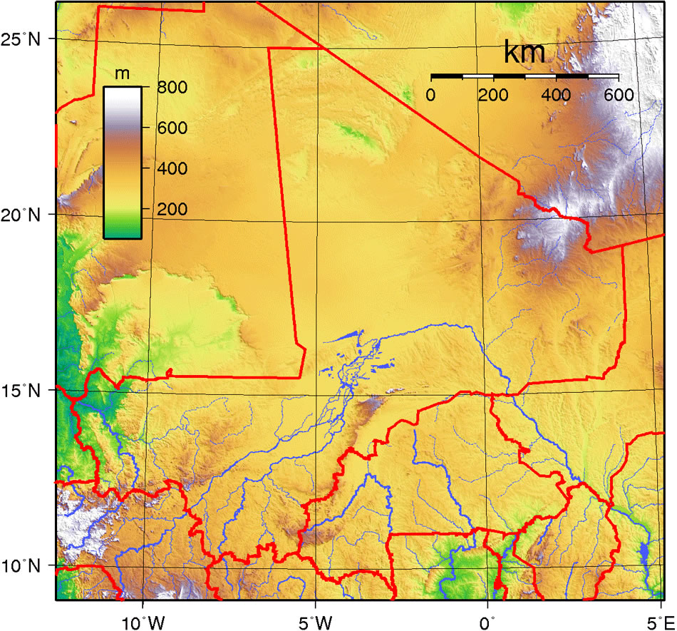 Carte topographique de Mali