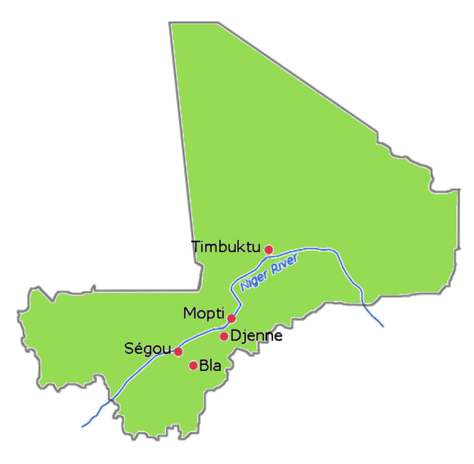 Carte des villes touristiques de Mali
