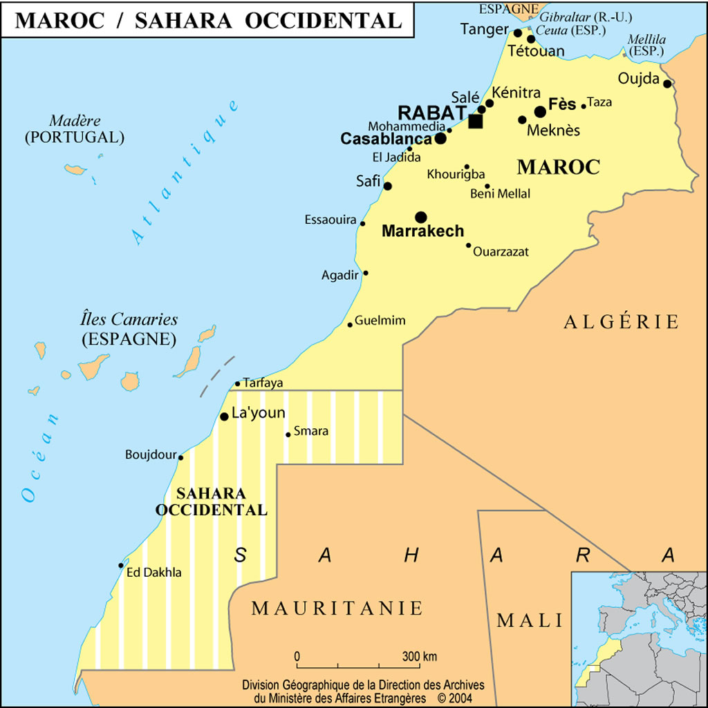 Carte du pays du Maroc et Sahara