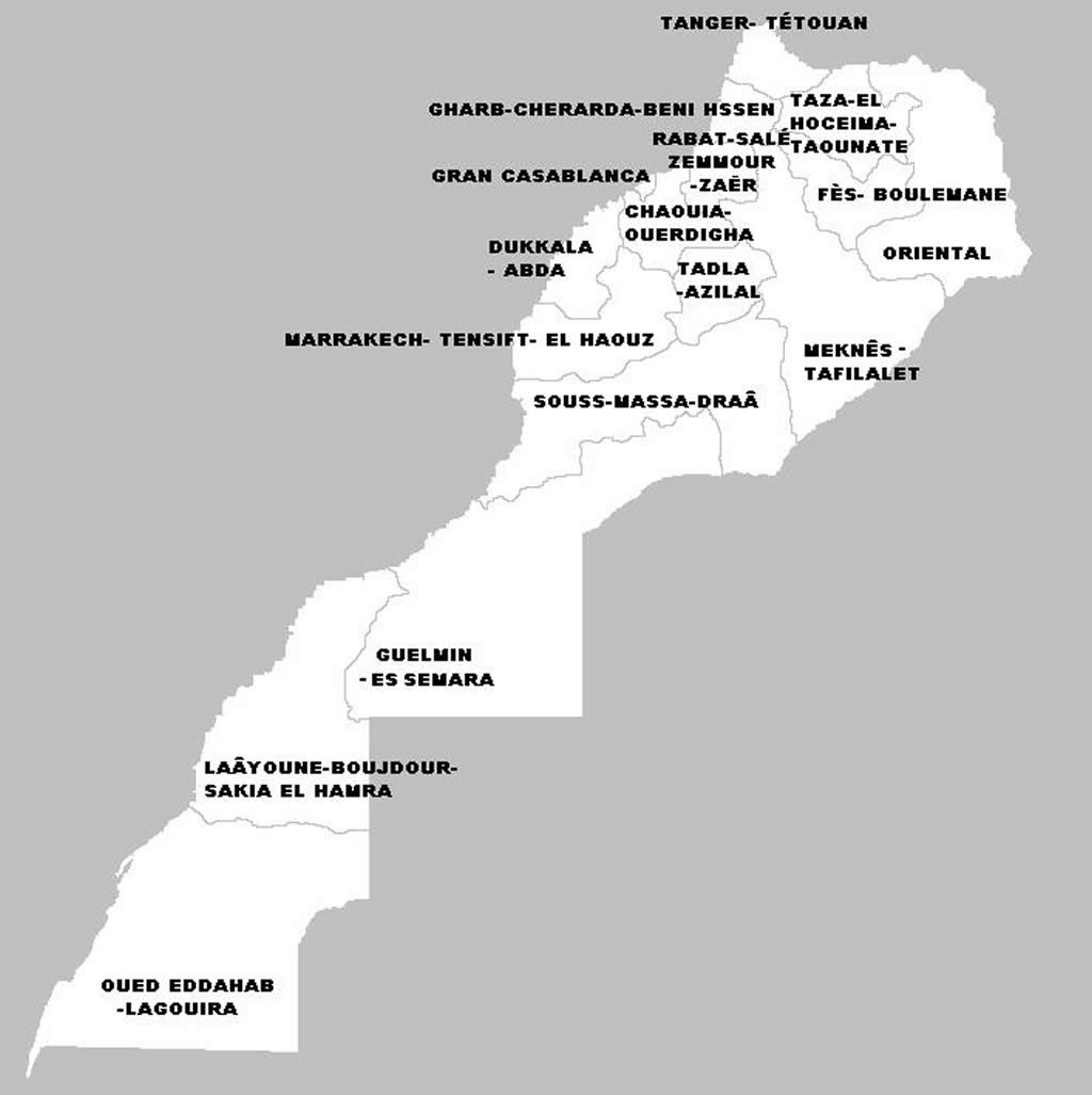 Carte vierge des régions du Maroc