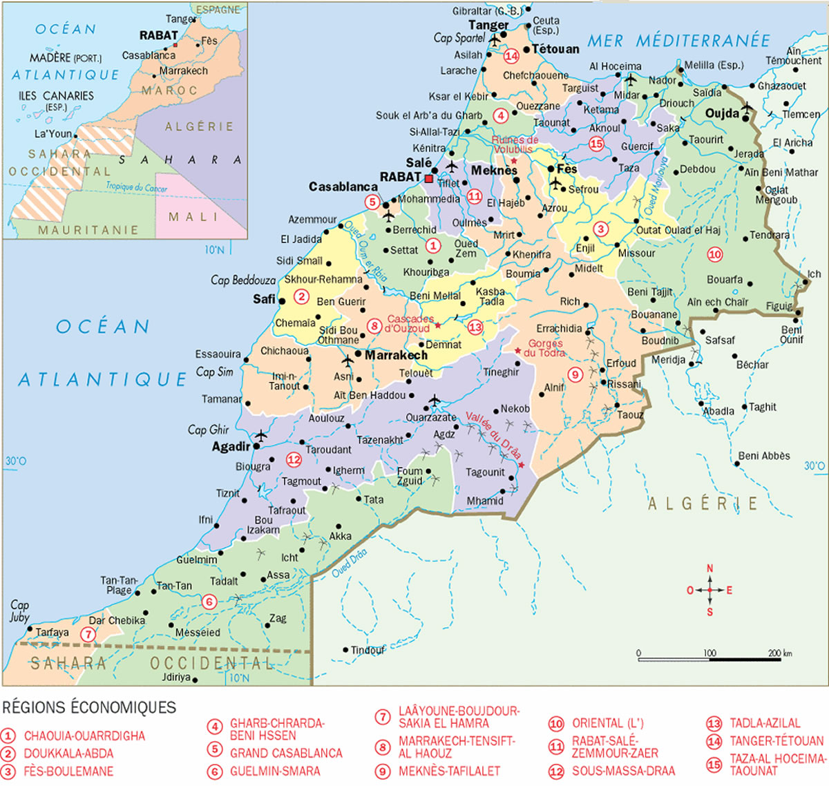 Carte détaillée des régions économiques du Maroc