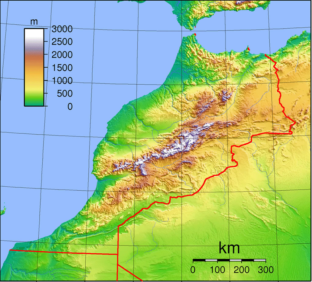 Carte topographique du Maroc