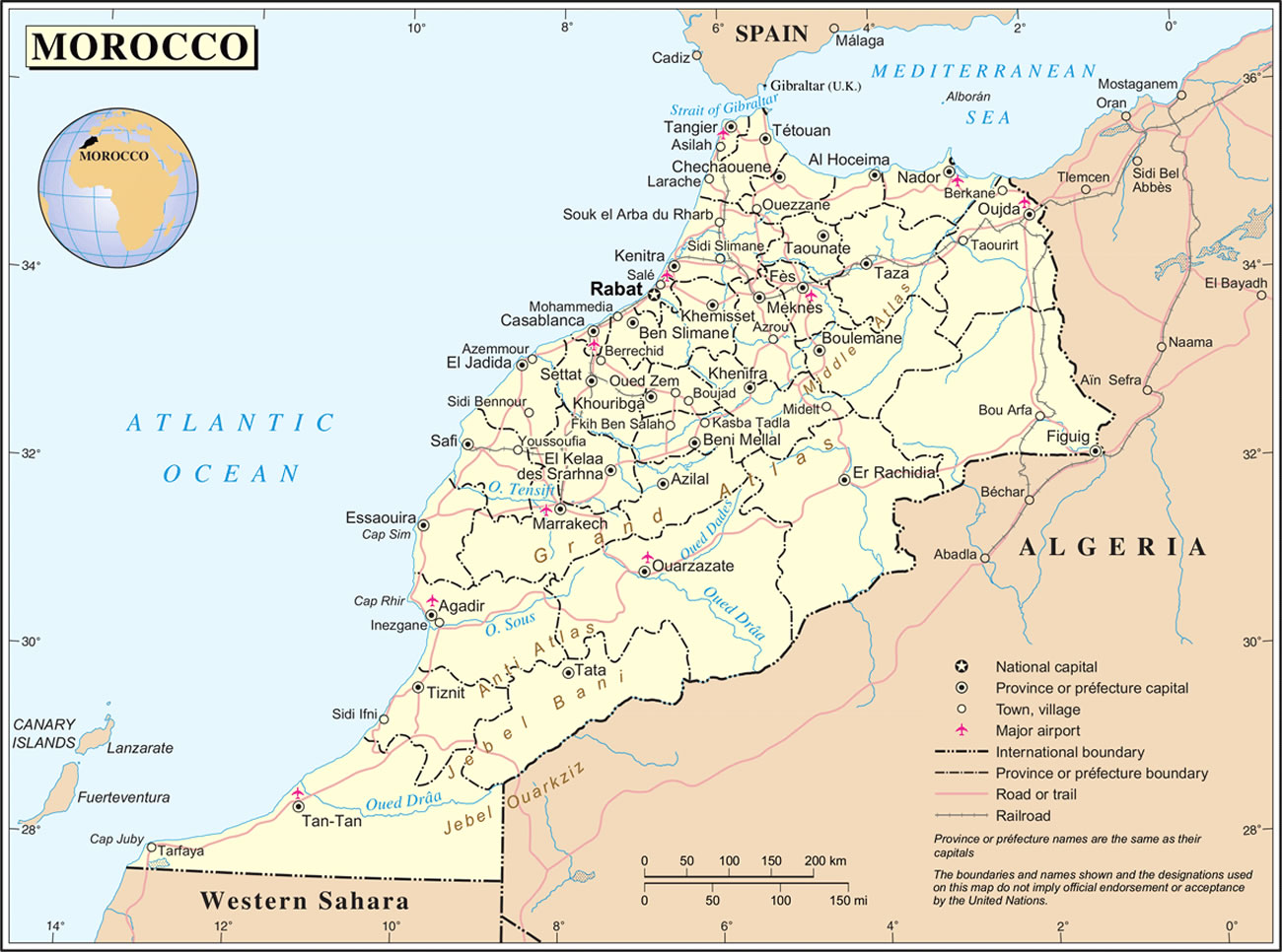 Grande carte du pays du Maroc