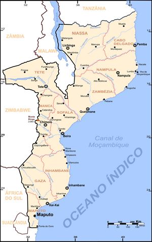 Carte grande villes Mozambique