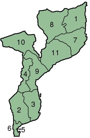 Carte Mozambique vierge numéros régions