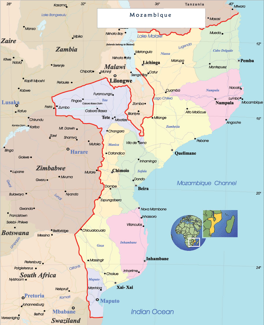 mozambique carte detaillee - Image