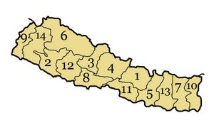 Carte Népal vierge numéros régions