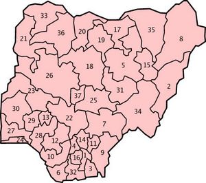 Carte Nigeria vierge numéros régions