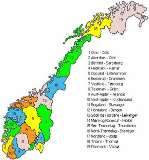 Carte Norvège vierge numéros régions
