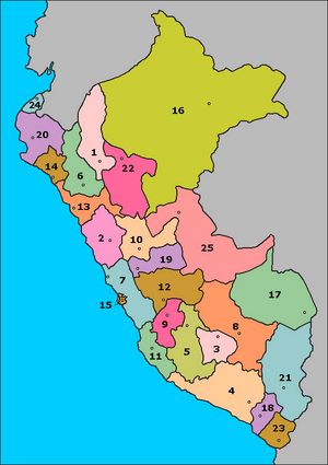 Carte Pérou vierge numéros régions