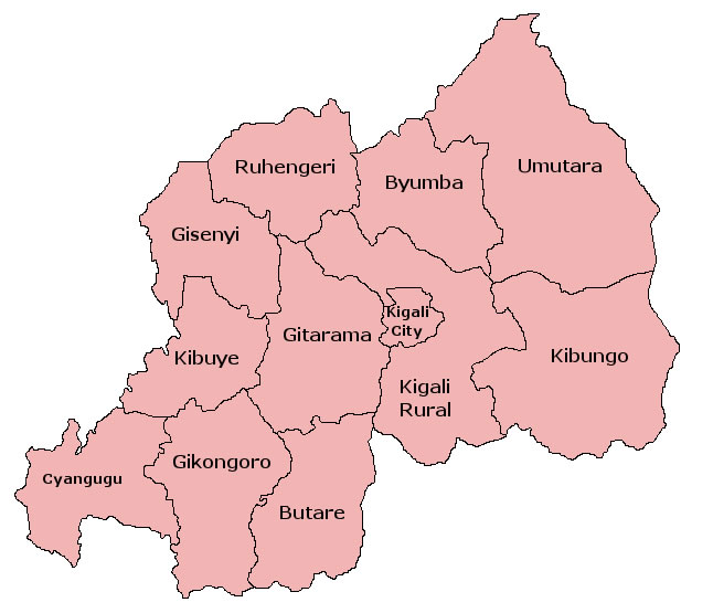 Carte vierge des départements de Rwanda
