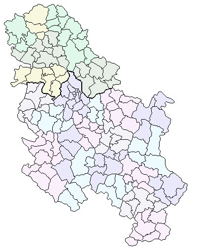 Carte vierge des départements de Serbie