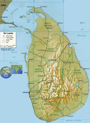 Carte relief Sri Lanka