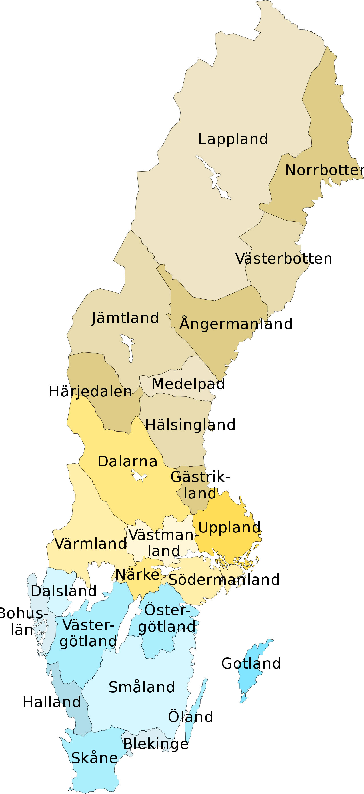Carte régions Suède, Carte des régions de Suède