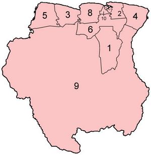 Carte Suriname vierge numéros régions