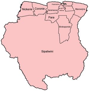 Carte Suriname vierge régions