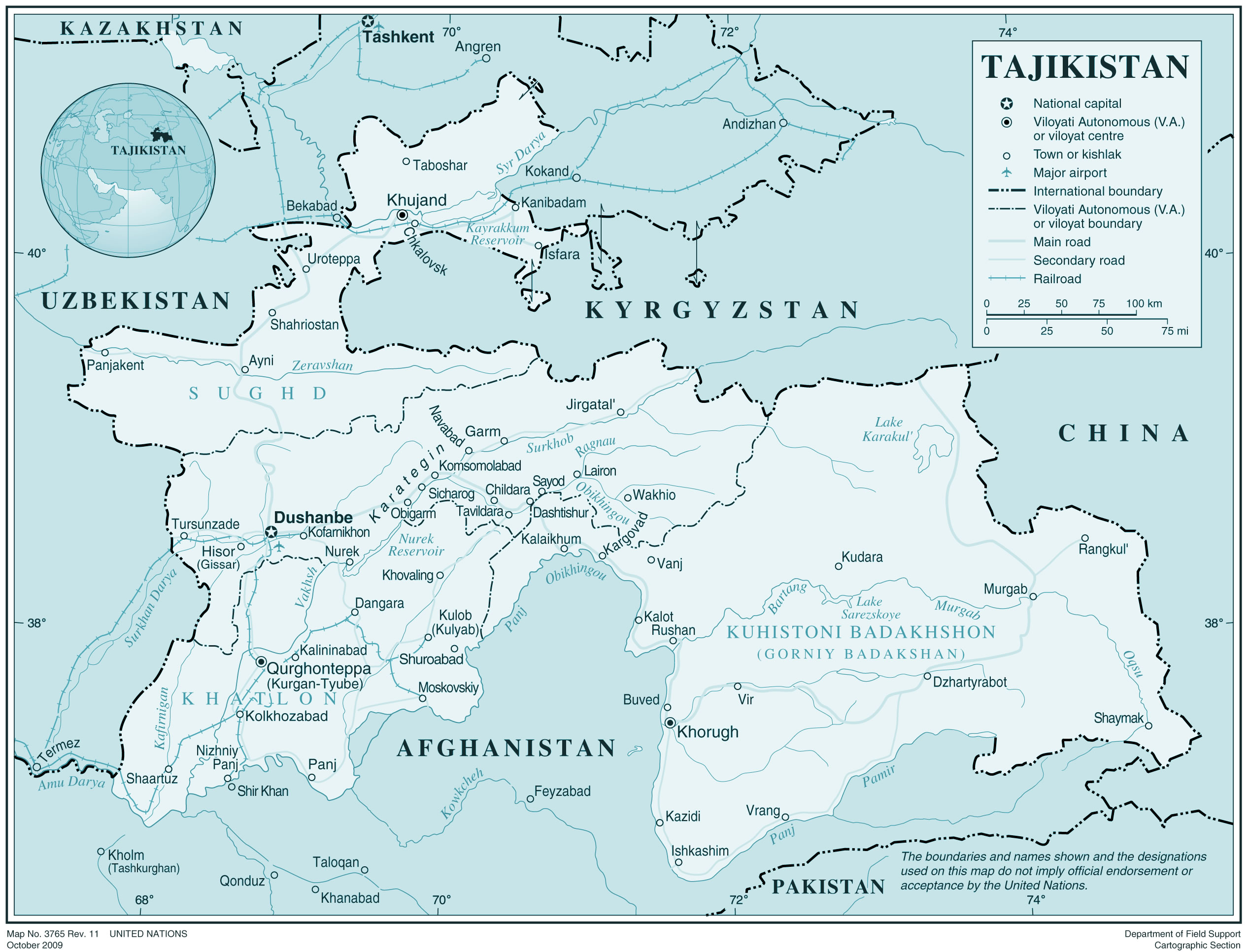 Carte du pays Tadjikistan