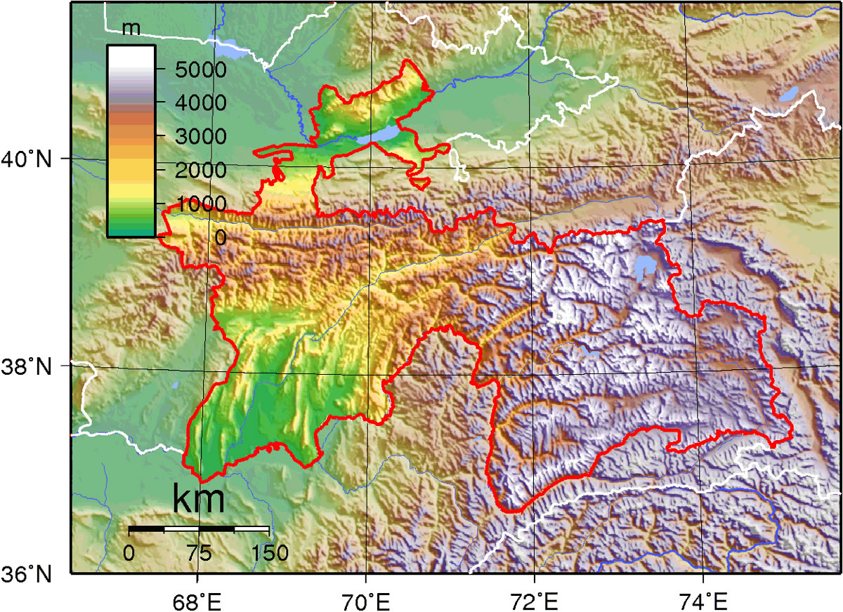 Carte topographique de Tadjikistan