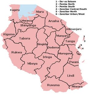 Carte Tanzanie vierge régions