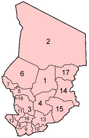 Carte Tchad vierge numéros régions