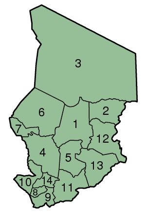Carte Tchad vierge régions