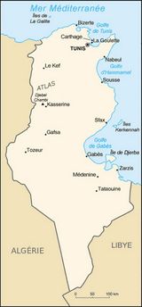Carte Tunisie vierge noms villes