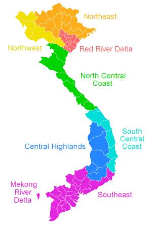Carte régions Viêt Nam
