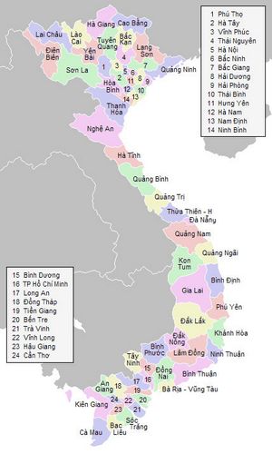 Carte Viêt Nam vierge numéros régions
