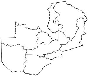 Carte Zambie vierge départements