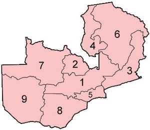 Carte Zambie vierge numéros régions