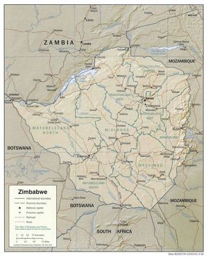 Carte relief Zimbabwe