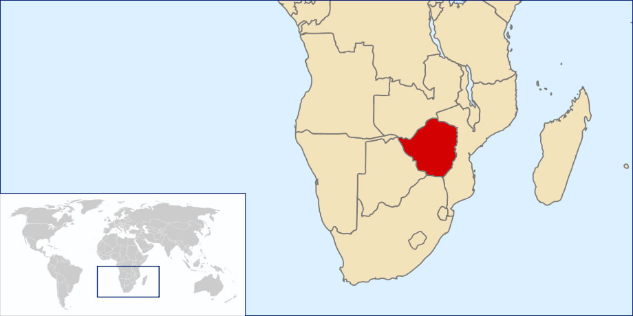 Situer pays de Zimbabwe sur carte du monde