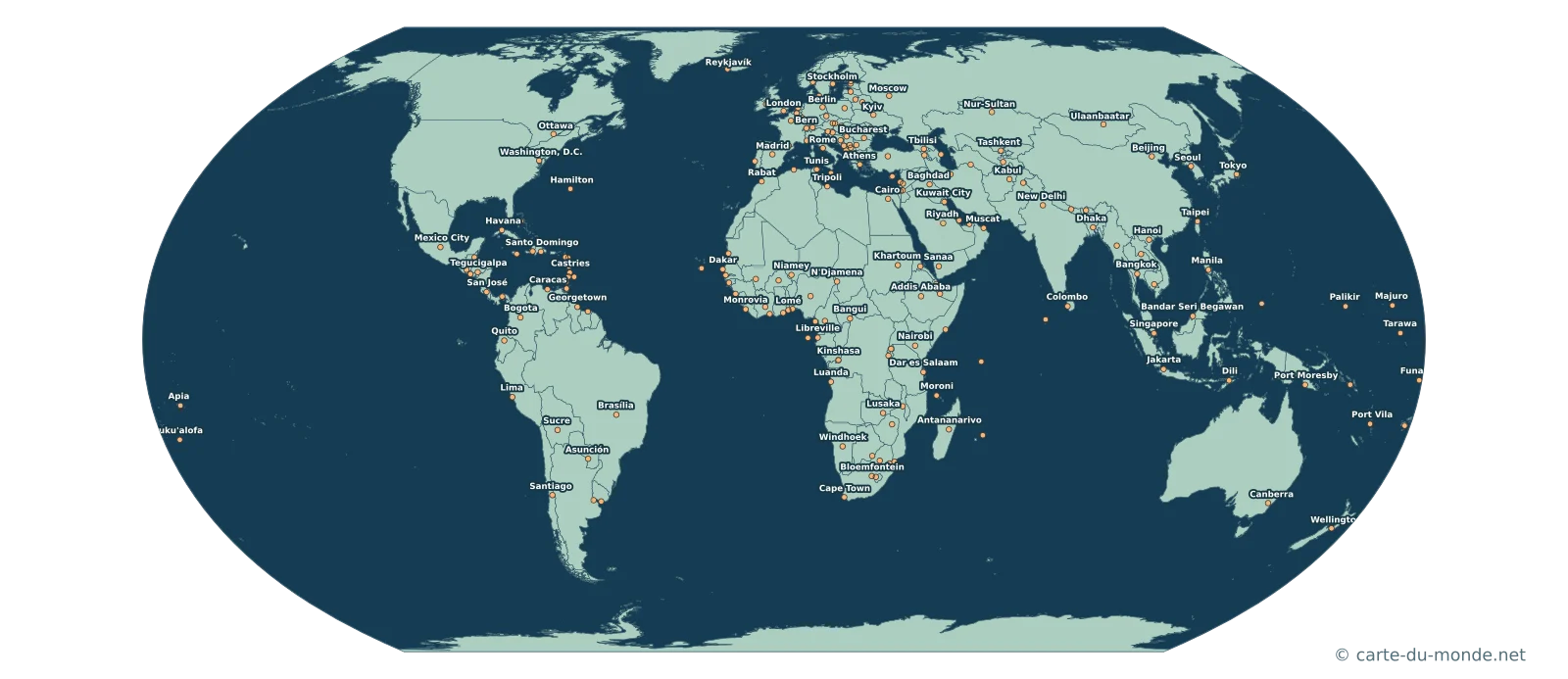 Carte du monde avec les capitales des pays