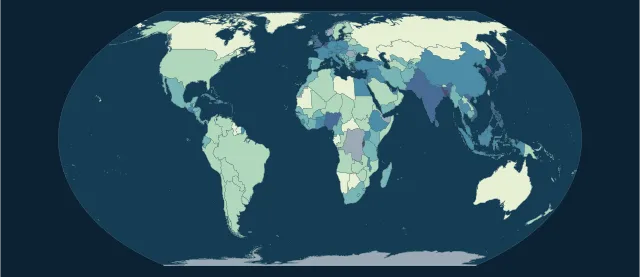 Carte de la densité de population en projection Equal Earth