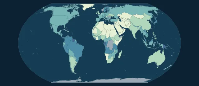 Carte de la part des forêts en projection Equal Earth