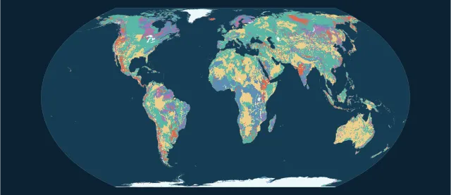 Carte géologique — les familles de roches en projection Equal Earth