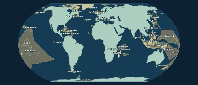 Carte des îles et archipels en projection Equal Earth