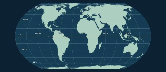 Carte des latitudes et longitudes en projection Equal Earth