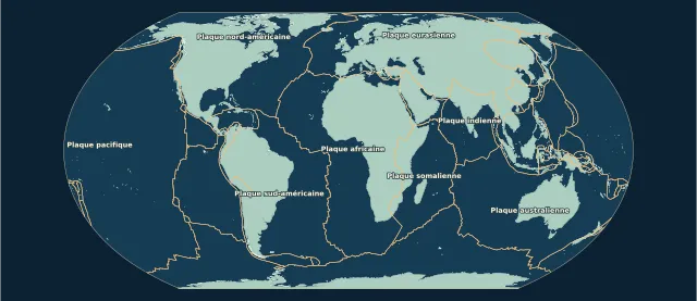 Carte des limites de plaques en projection Equal Earth