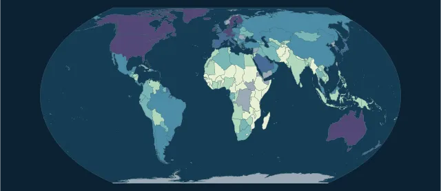 Carte du PIB par habitant en projection Equal Earth
